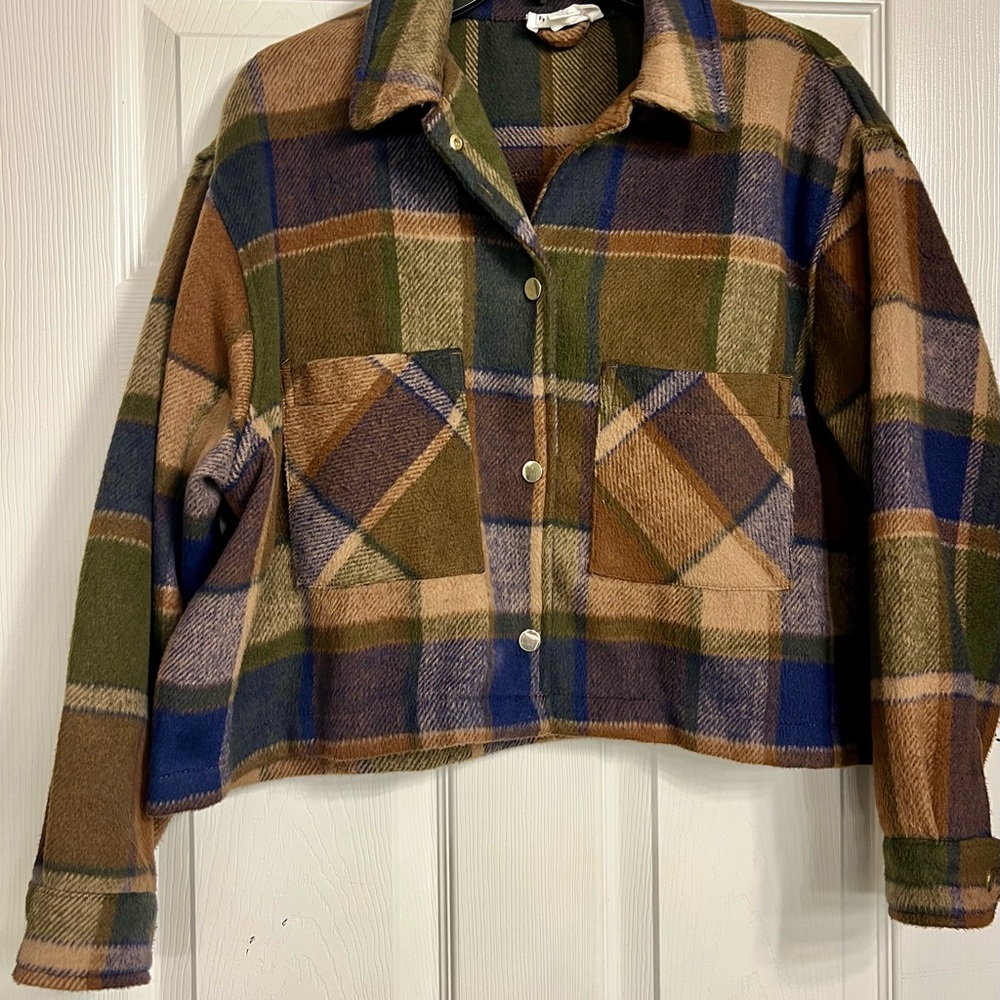 For The Republic Multicolor Plaid Teddy Jacket